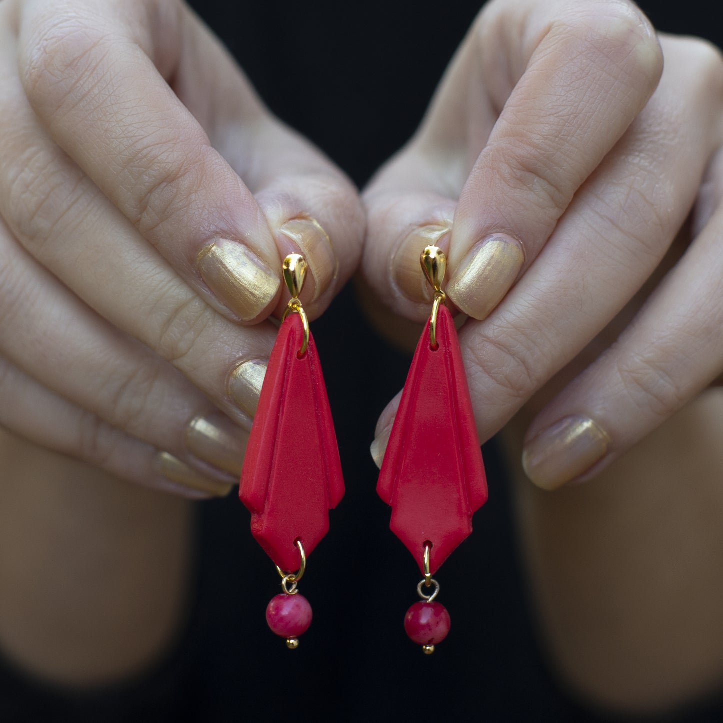 Persian Inspired Red Coral Gemstone Earrings