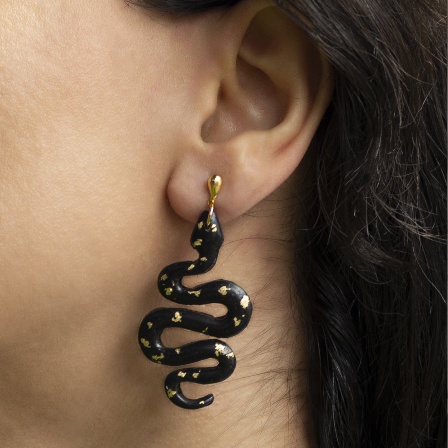 Black Lotus And Snake Mix Mach Elegant Earrings