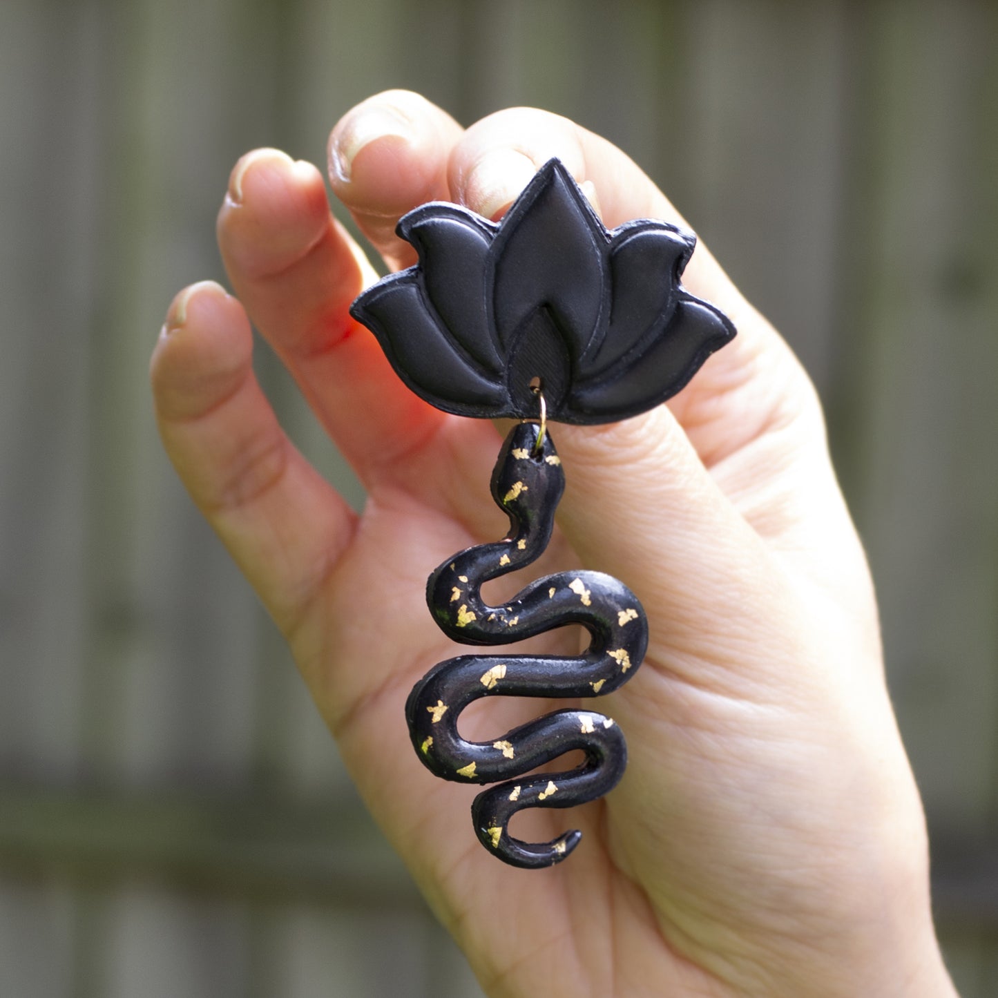 Black Lotus And Snake Mix Mach Elegant Earrings