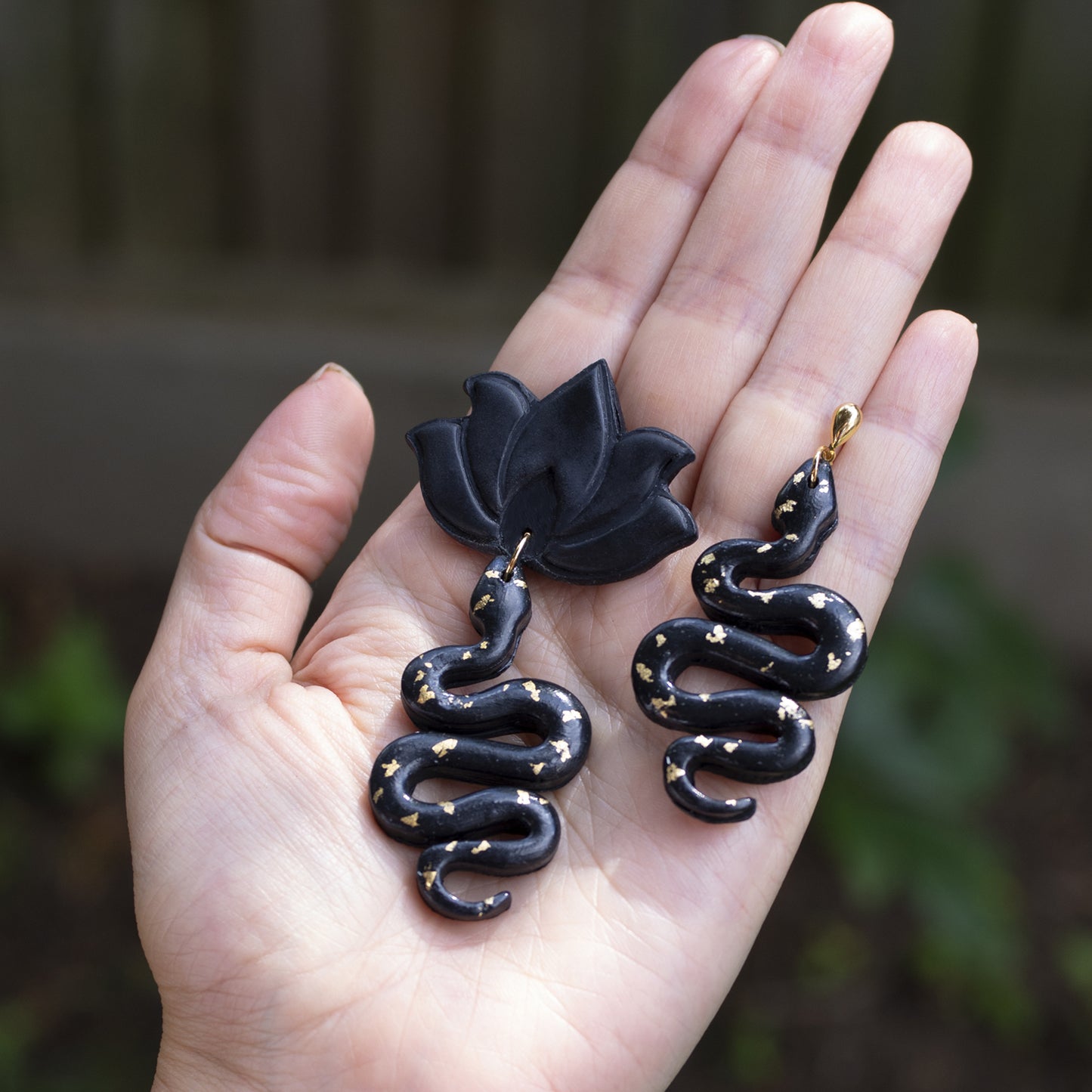 Black Lotus And Snake Mix Mach Elegant Earrings