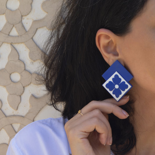 Contemporary Persian Floral Tile Earrings