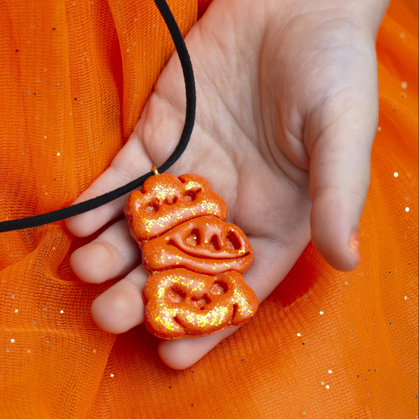 Children Halloween Pumpkin Glitter Necklace